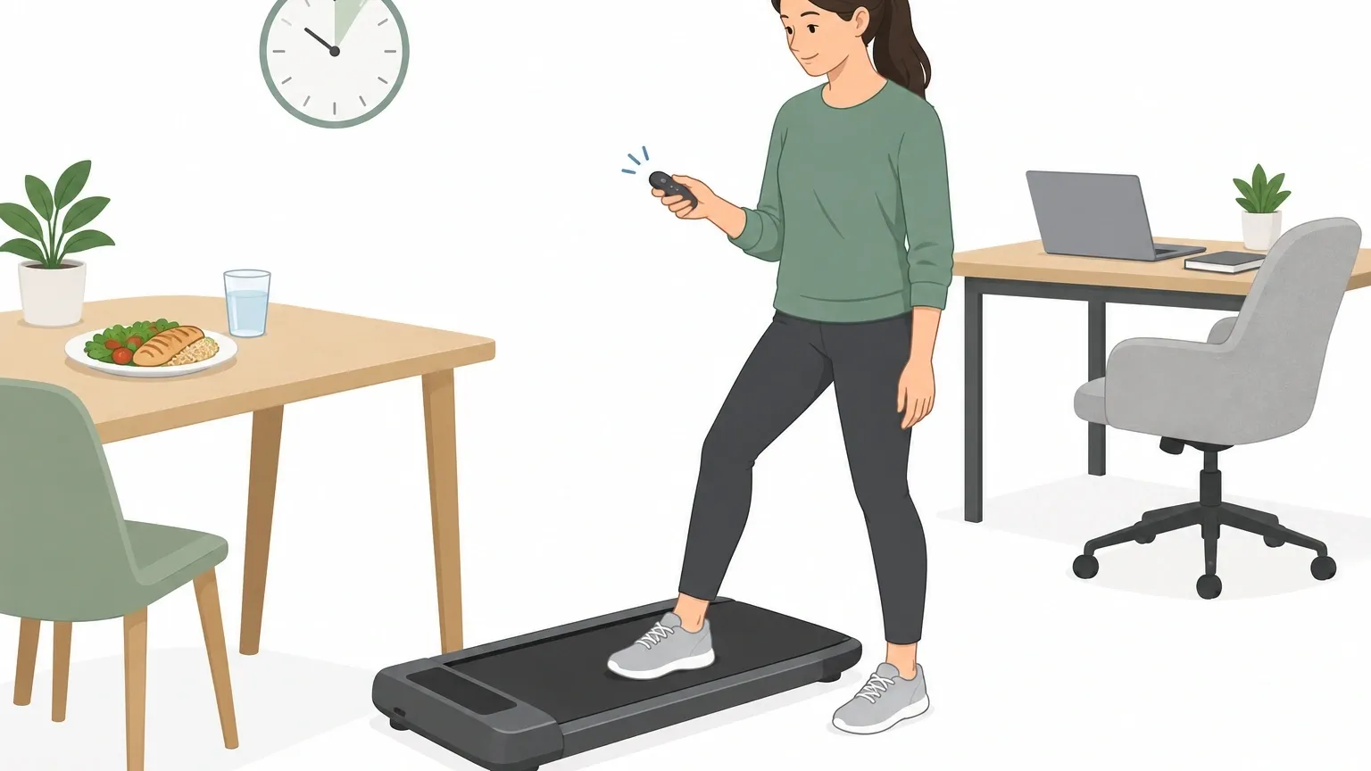 Setting the Right Speed on Your Walking Pad Person using a remote control to set a slow speed on a walking pad after a meal