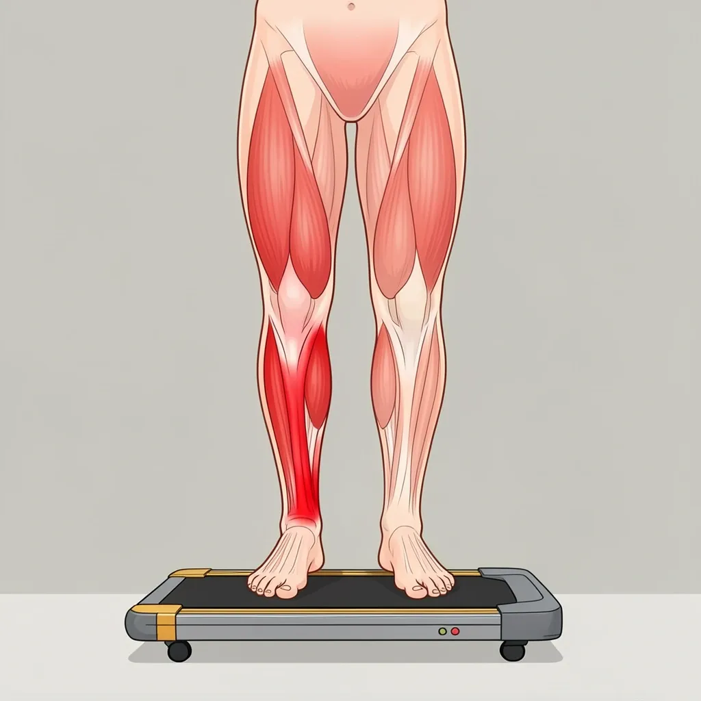 Calf and Hip Muscle Stress Points Anatomical illustration of calf and hip muscles stressed during under-desk treadmill walking