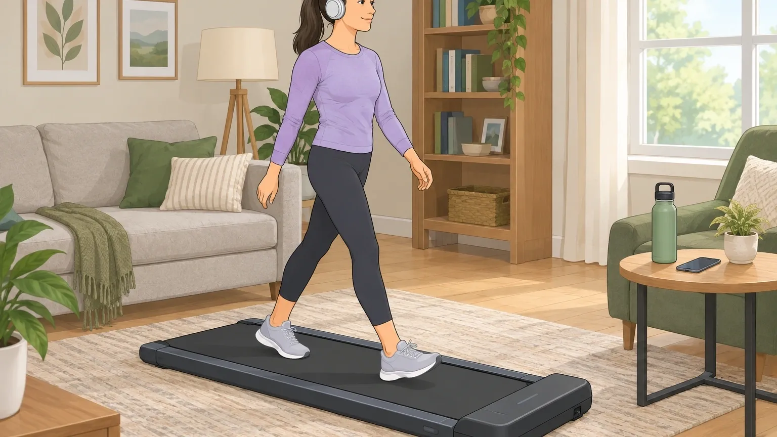 Dedicated Walking on a Walking Pad Person enjoying a dedicated walking session on a walking pad with headphones