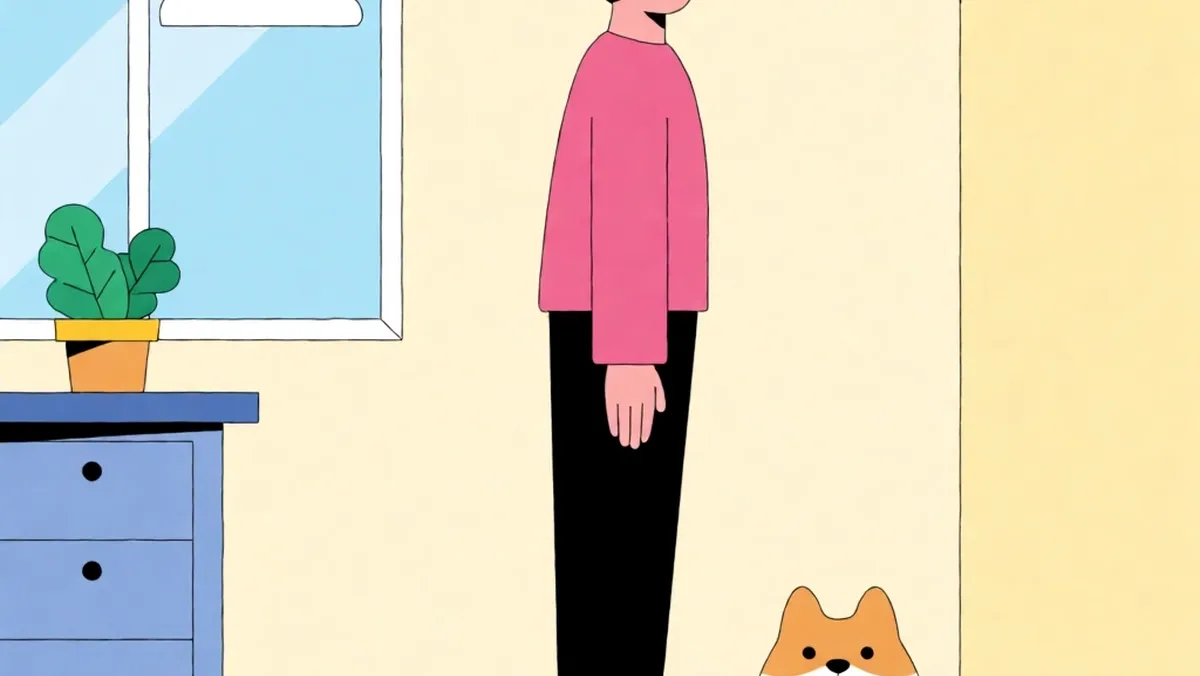 Illustration of a person fixing their gaze on a point while using a walking pad to prevent dizziness