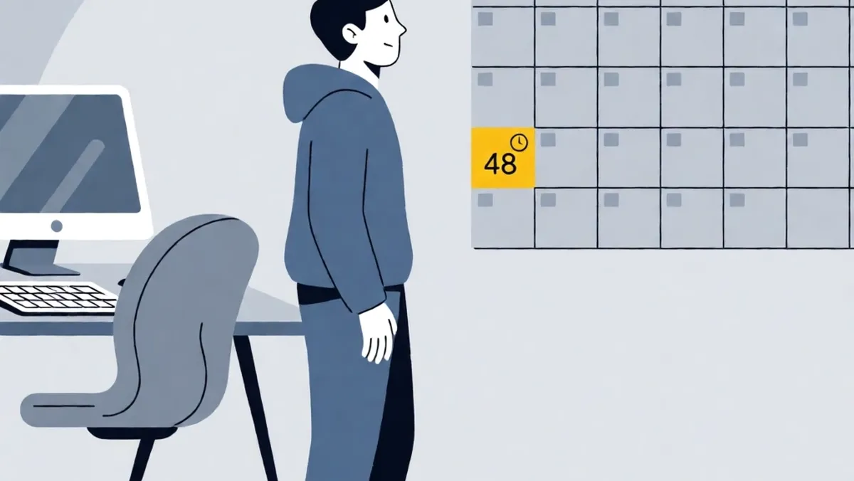 Illustration of a person checking a calendar for 48 hours after experiencing walking pad dizziness