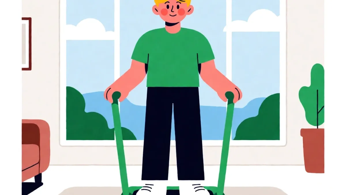 Illustration of a walking pad placed with a long sightline to a window for better balance