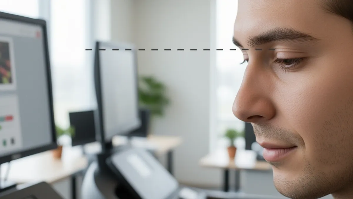 Vertical Monitor Alignment for Treadmill Desks Monitor top edge aligned with the eye level of a treadmill desk user