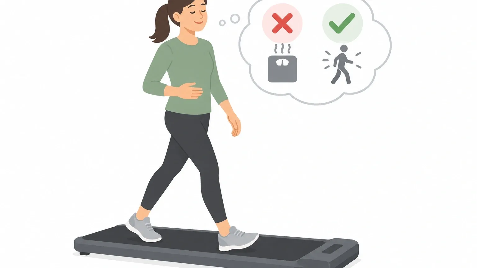 Dispelling Post-Meal Walking Myths Person walking comfortably on a walking pad with a red X and green check mark symbolizing debunked myths