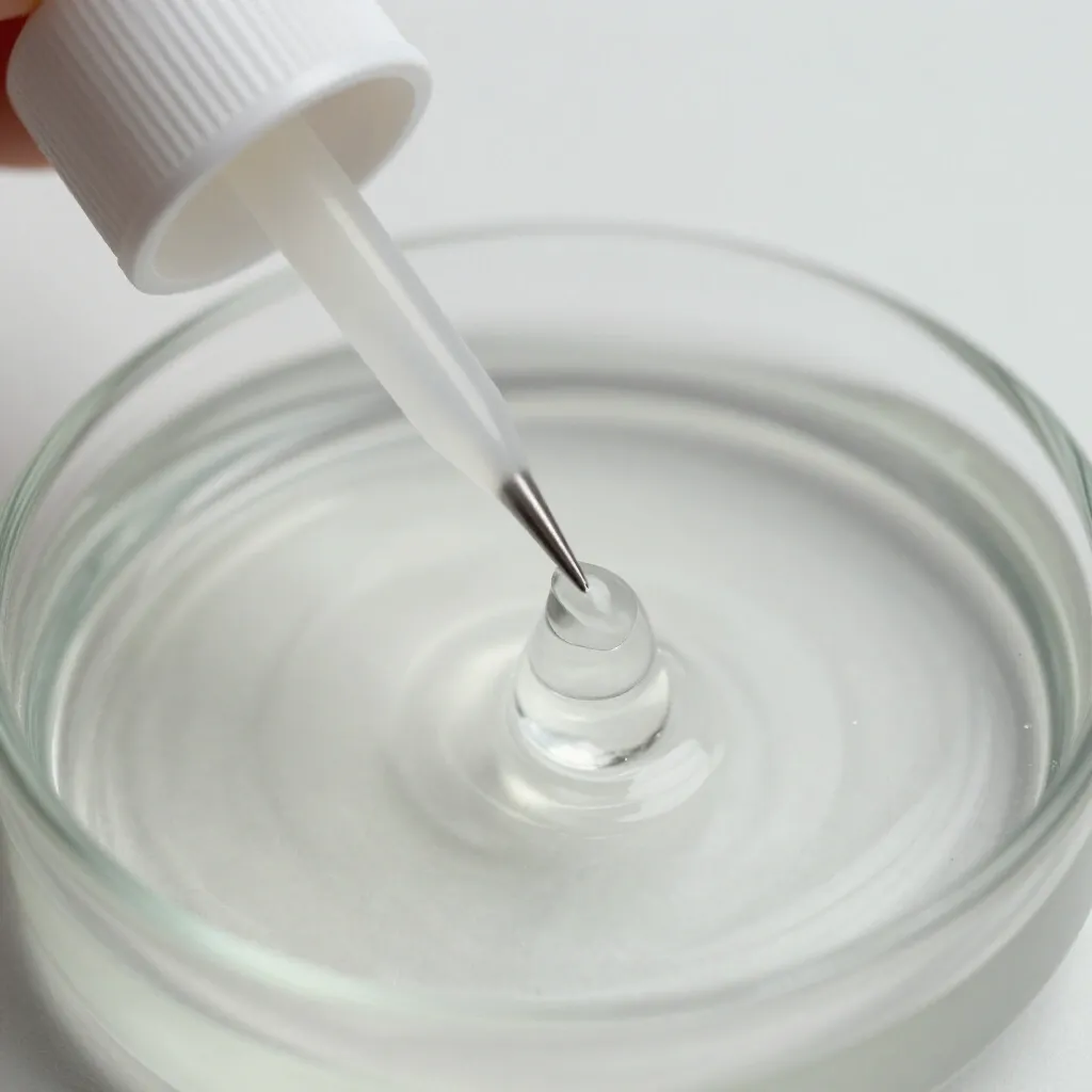 Pure Silicone Oil Drop and Needle Tip Macro shot of clear silicone oil drop and needle tip applicator for treadmill lubrication
