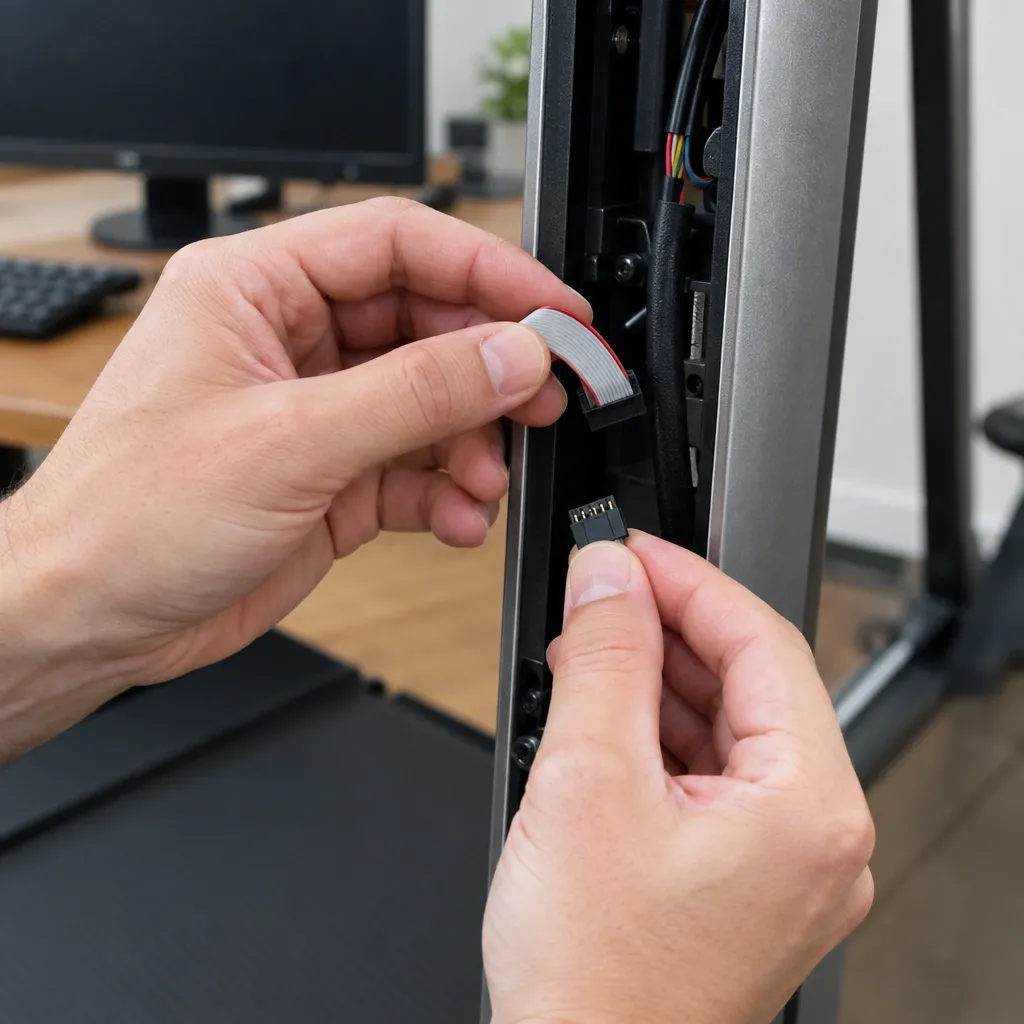 Person reseating the data cable between console and motor controller to fix E05 error