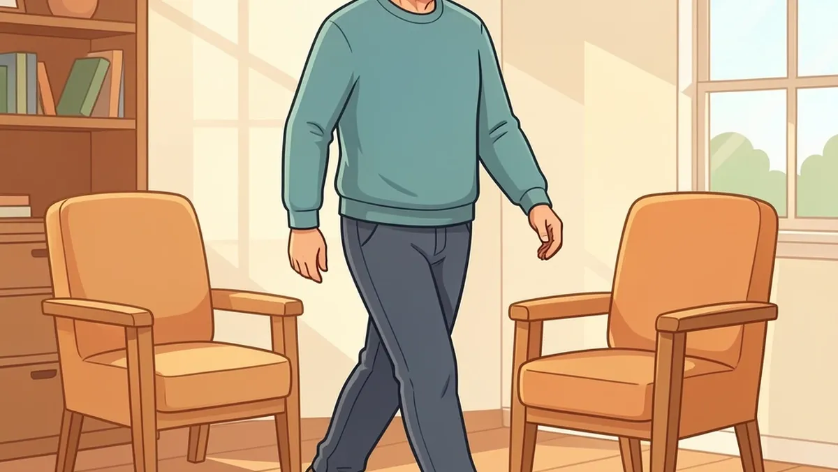 Low-Impact Walking for Joint Pain Relief Senior man walking gently on a flat walking pad to ease arthritis joint pain