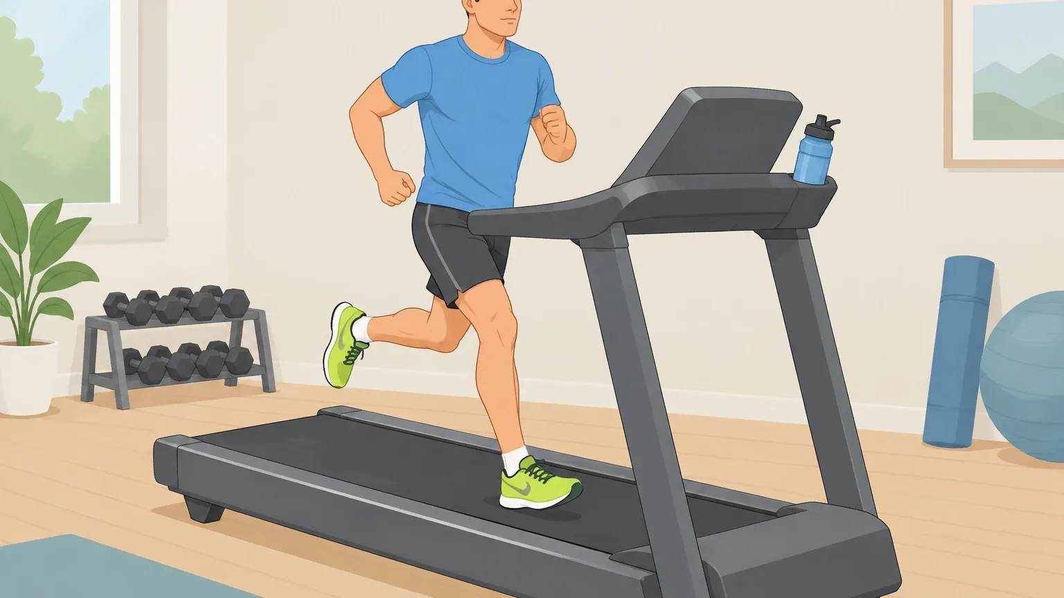 Treadmill Running Training Runner training on a full-size treadmill at an incline with proper running form