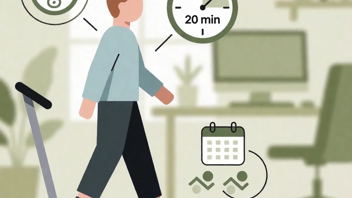 Illustration of a timer and break icons to suggest shorter walking pad sessions