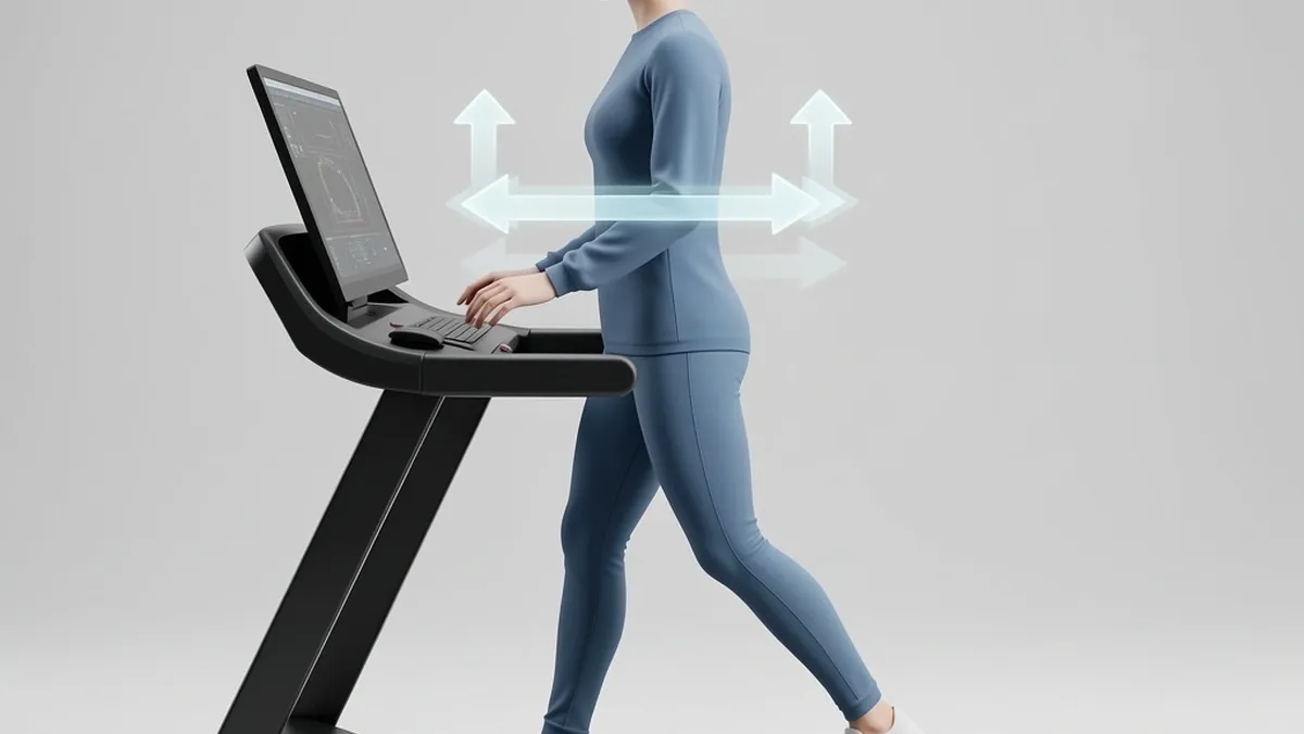 Head Movement Dynamics on a Treadmill Desk Illustration showing head movements of a walking treadmill desk user relative to a monitor