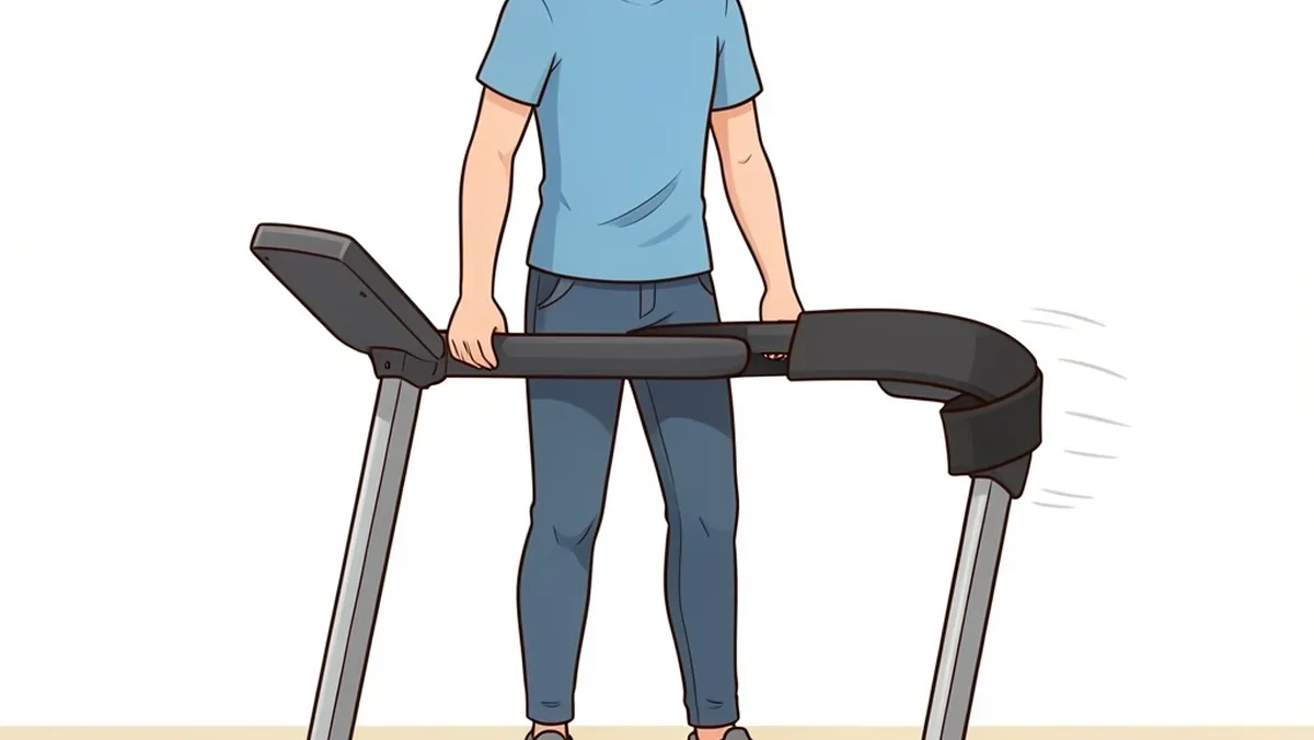 Identifying Belt Drift on a Walking Pad A person inspecting a walking pad belt that has drifted to one side, illustrating a common centering issue.