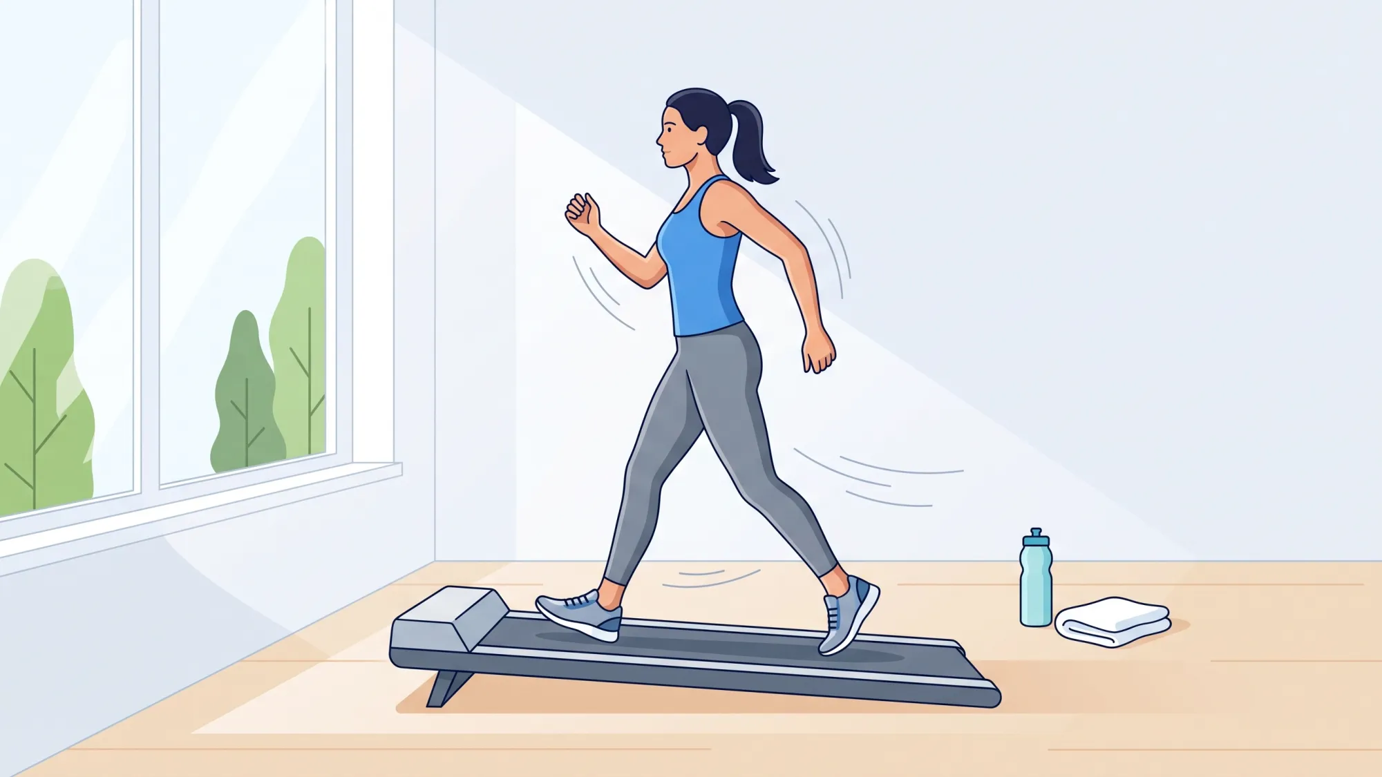 Person walking briskly on an inclined walking pad to burn more calories