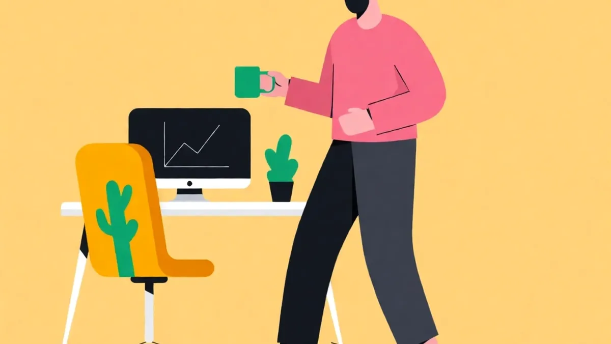 Illustration of a person feeling dizzy after using a walking pad, depicting land sickness