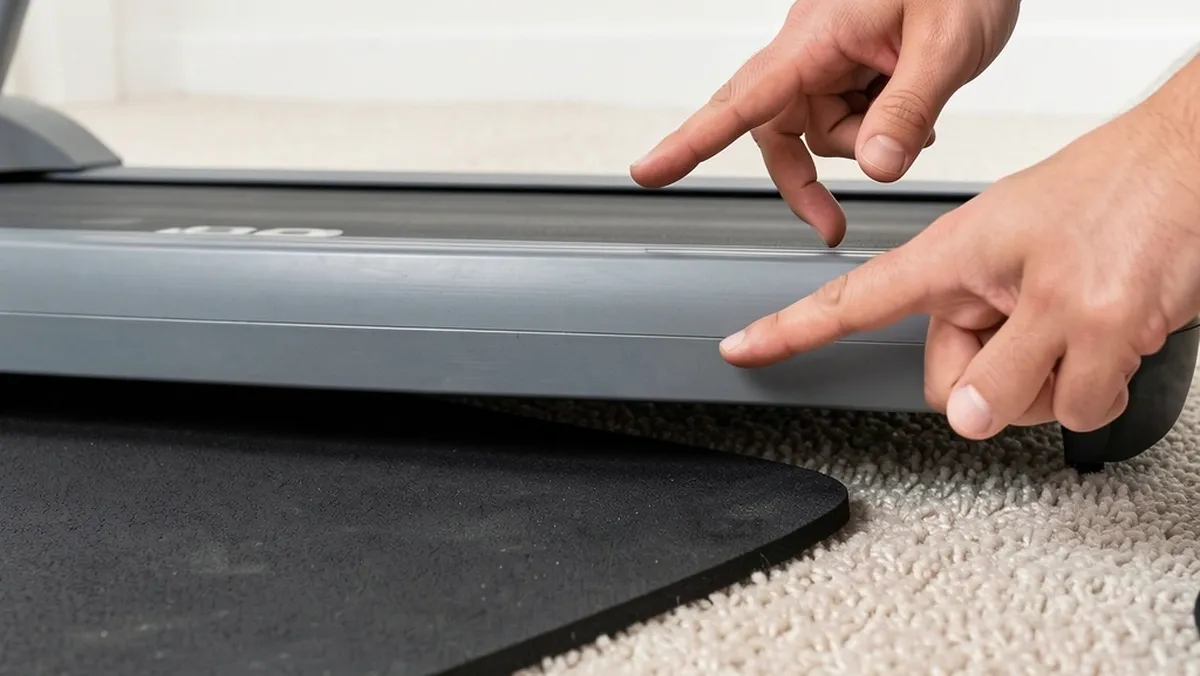 Measuring Walking Pad Ground Clearance Side view of walking pad ground clearance gap with hand pointing