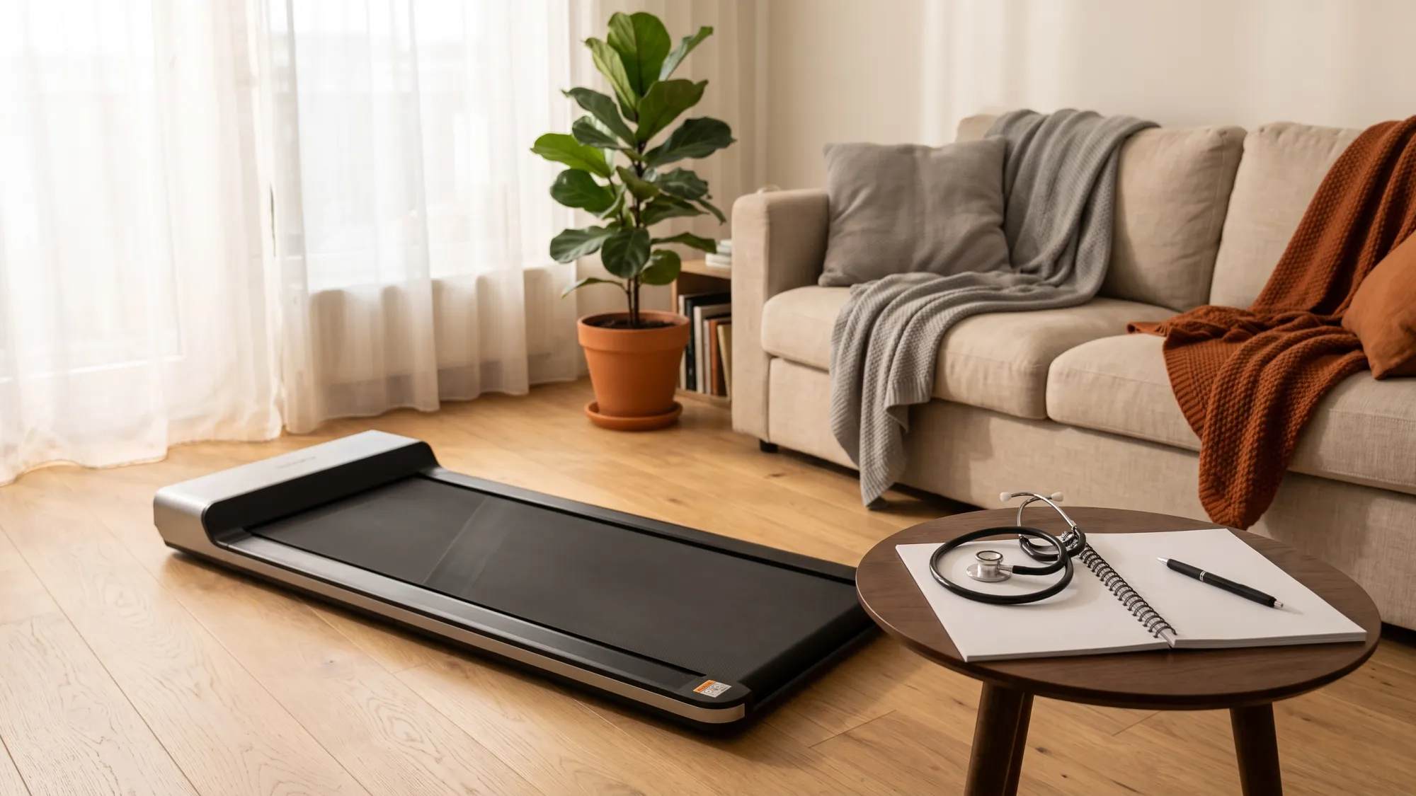 Walking pad with stethoscope and notepad, symbolizing medical necessity for FSA purchase.