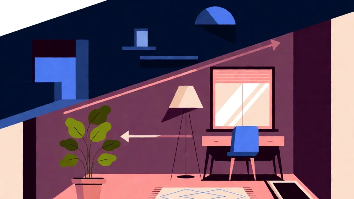 Illustration of an ideal walking pad setup with a window view and visual anchors to reduce dizziness