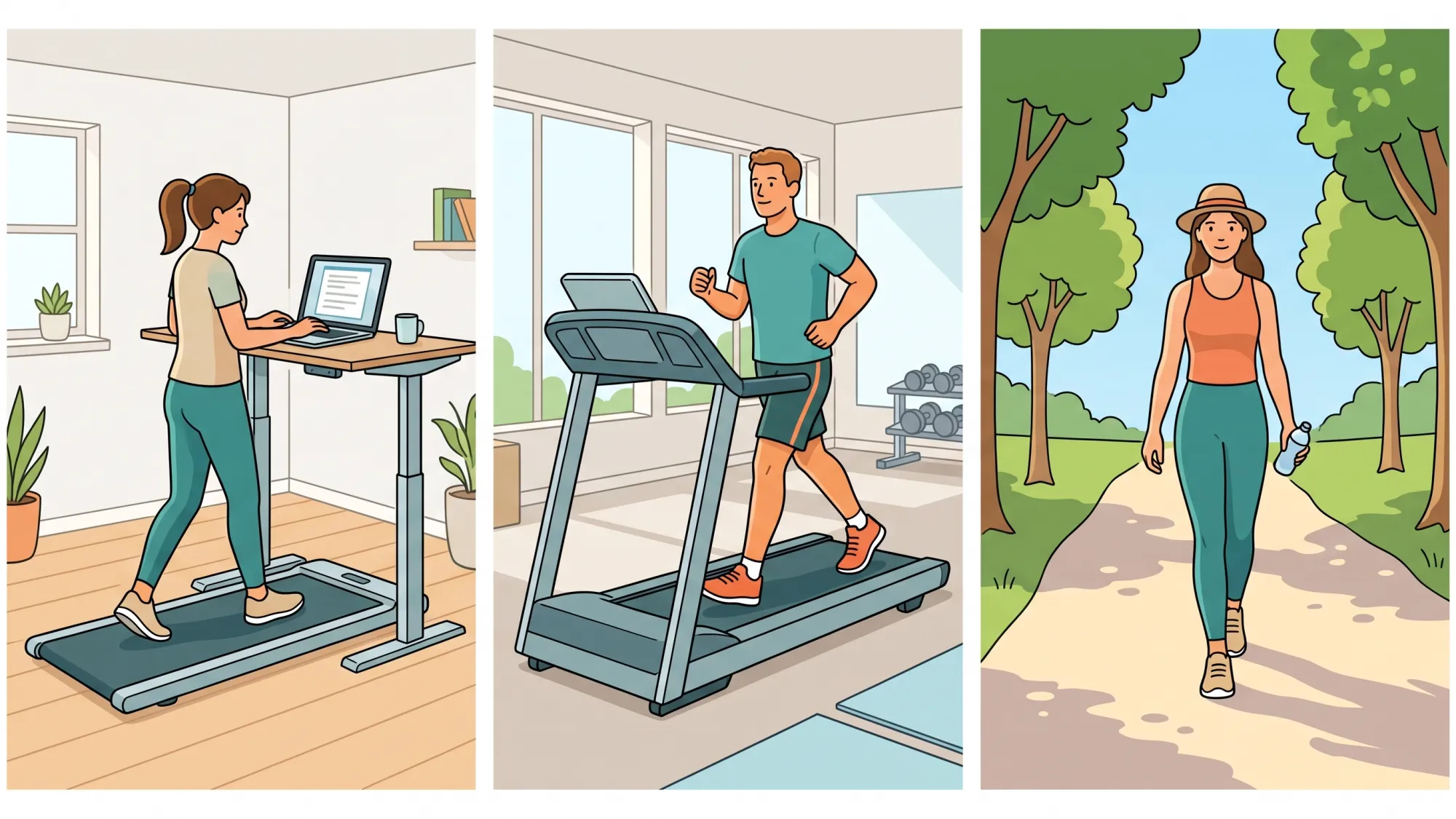 Comparison of walking on a walking pad, a treadmill, and an outdoor path for fat loss