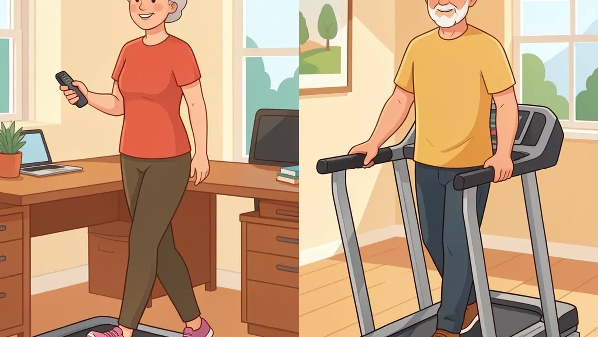 Walking Pad vs Traditional Treadmill Side-by-side comparison of a compact walking pad and a traditional treadmill for seniors